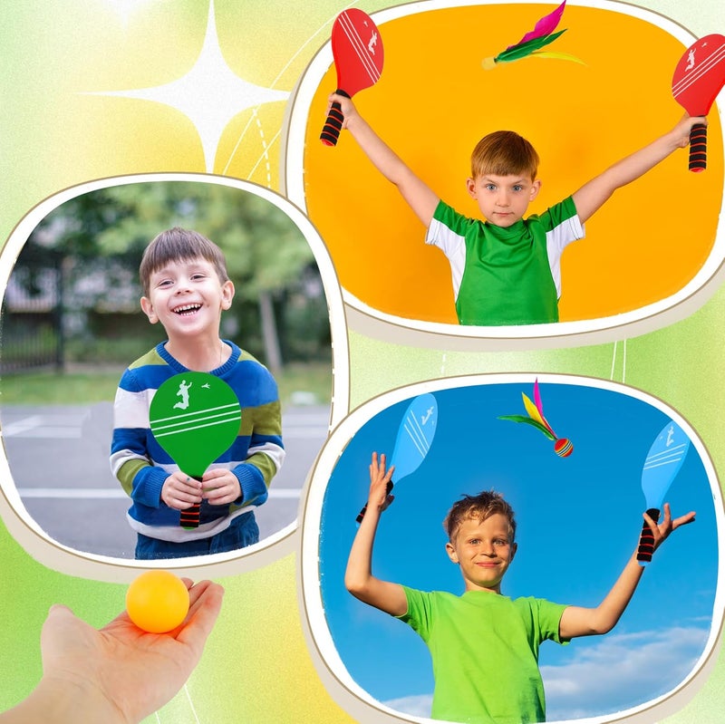Spaluck 3 Set Beach Paddle Ball Sets Including 6 Paddles 15 Fast Birdies 4 Slow Birdies 6 Ping Pong Balls 3 Drawstring Bags Outdoor Sports Game for Kids Teens Adults Beach Backyard Park Lawn Party Supplies - Image 3